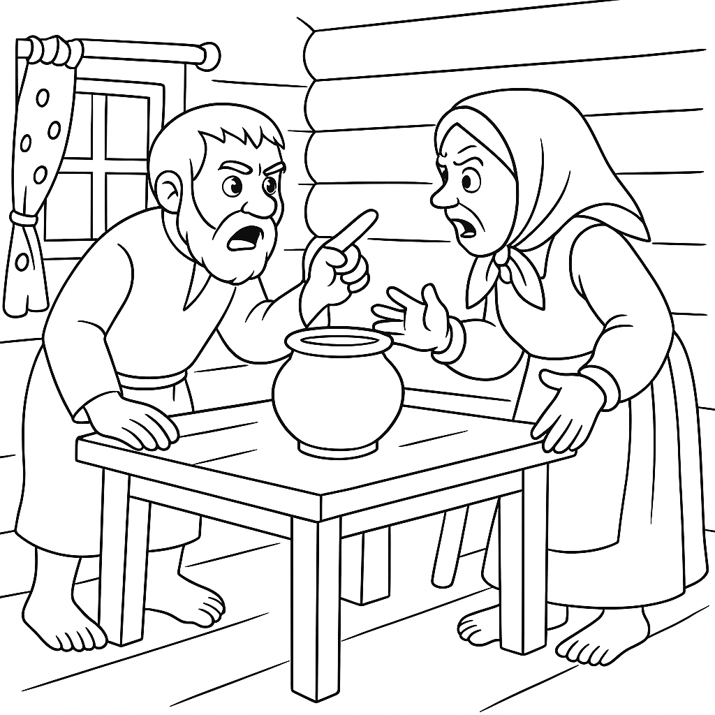 Раскраска по сказке "Кто заговорит первый"