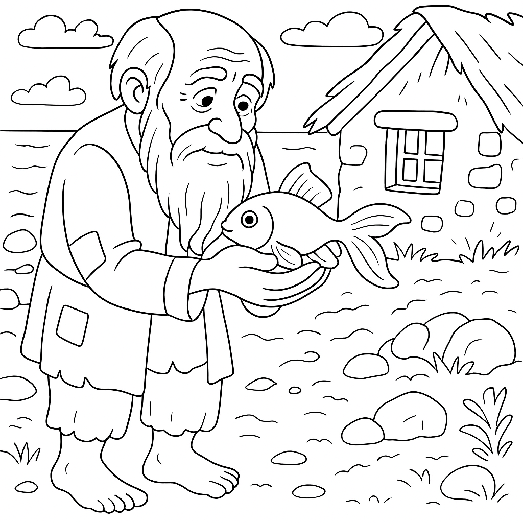 Раскраска по сказке "Сказка о рыбаке и рыбке"