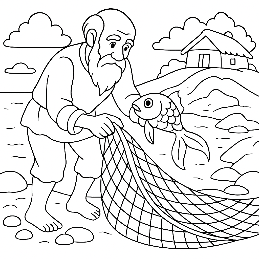 Раскраска по сказке "Сказка о рыбаке и рыбке"