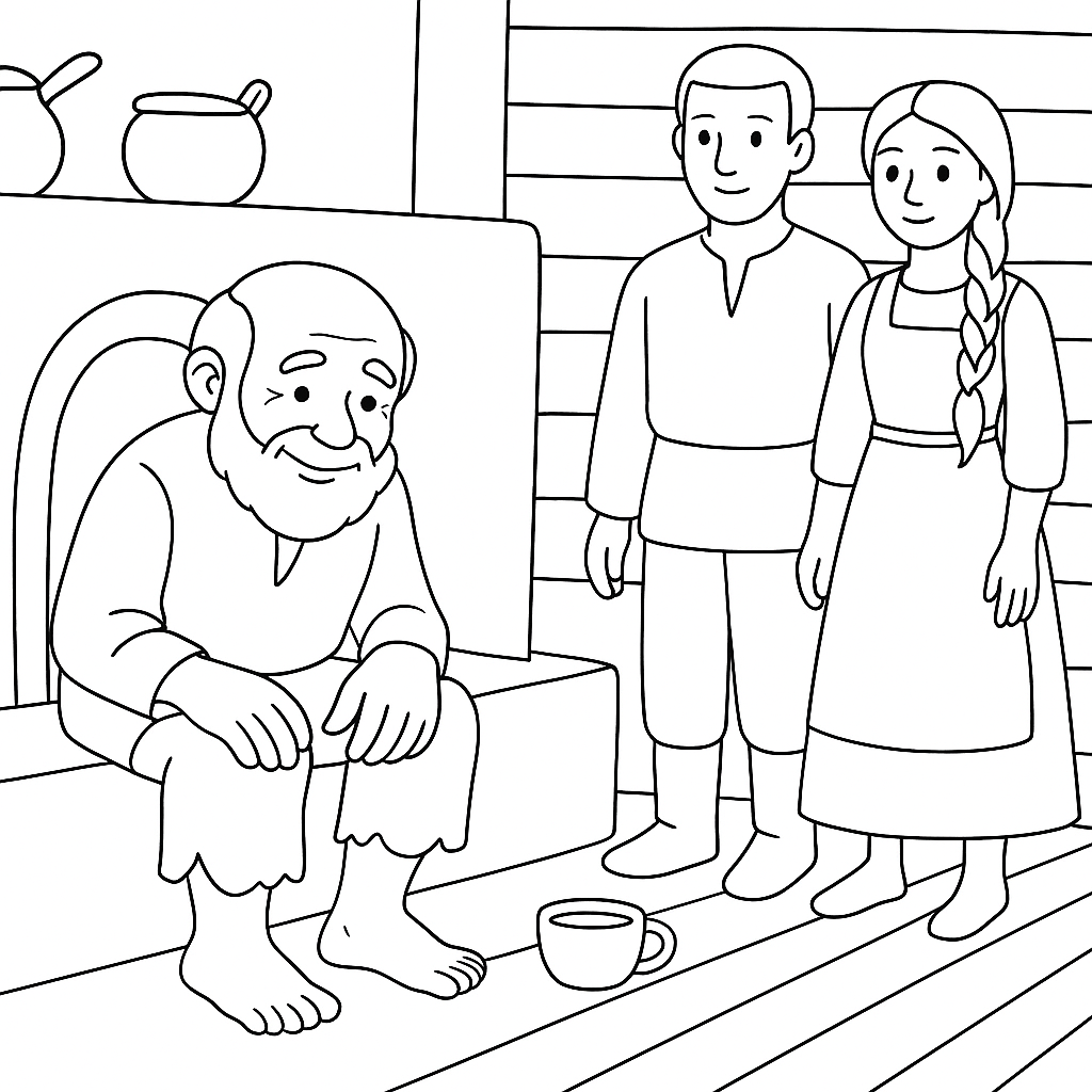 Раскраска по сказке "Старый дед и внучек"