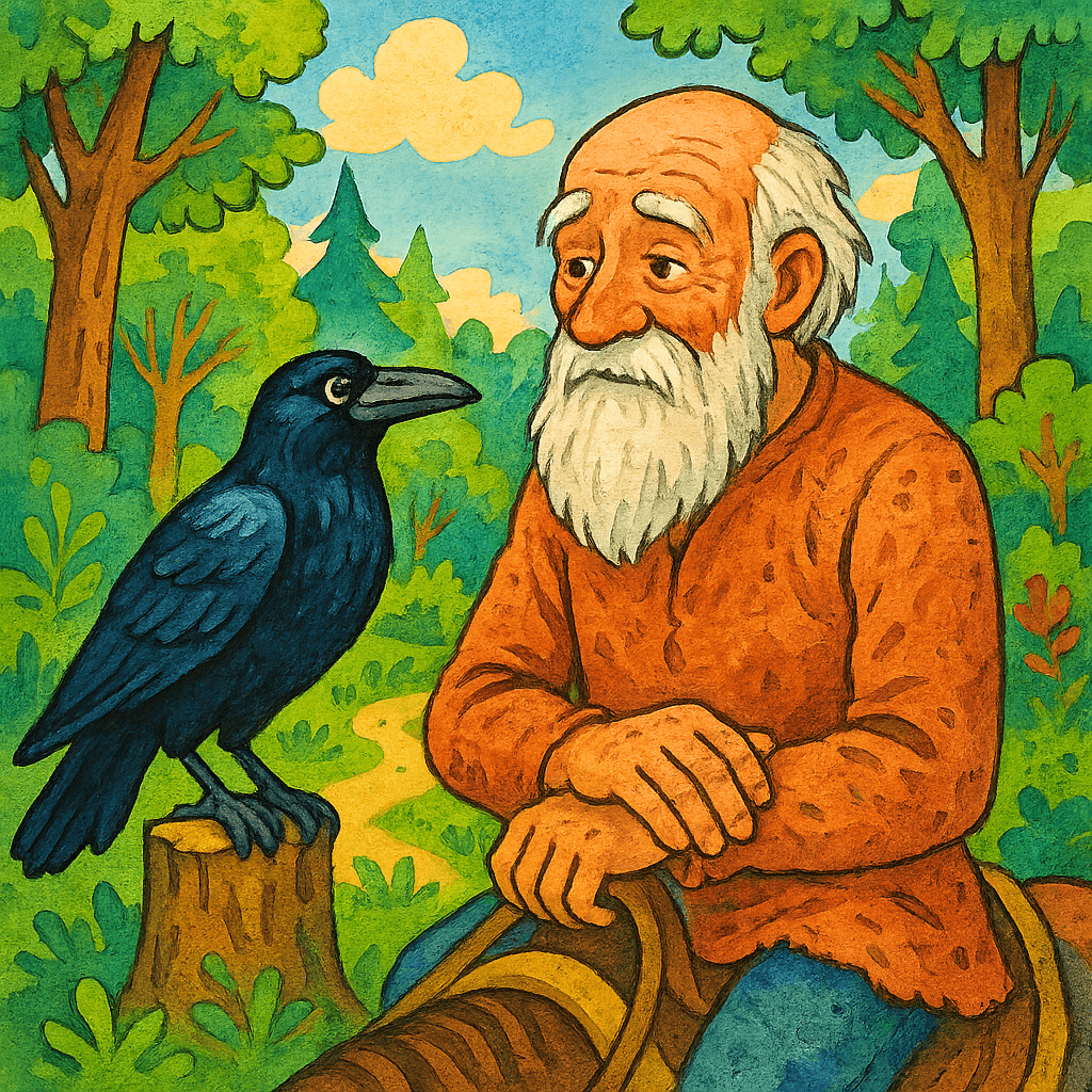 Старик спит под крылом Ворона Вороновича.