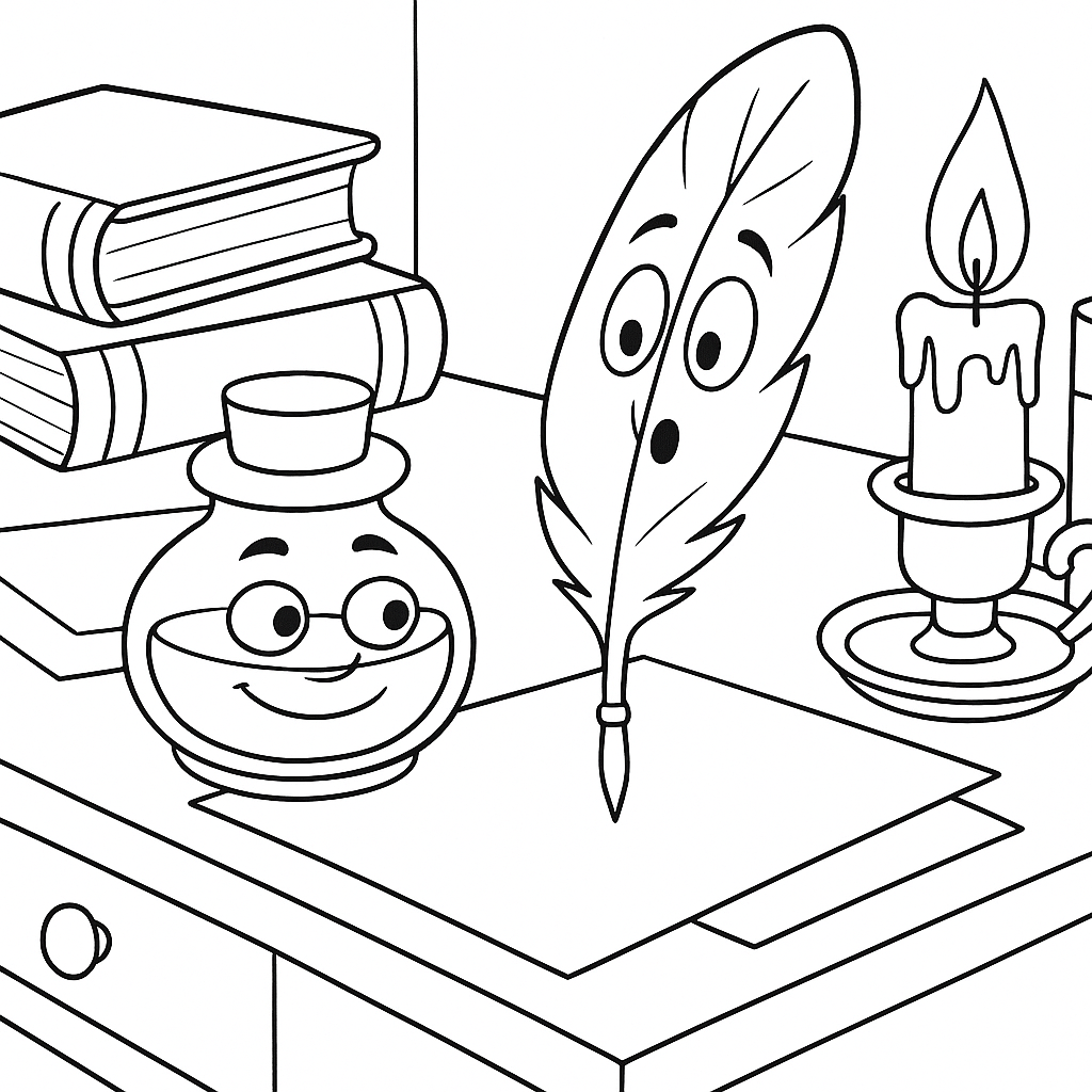 Раскраска по сказке "Перо и чернильница"