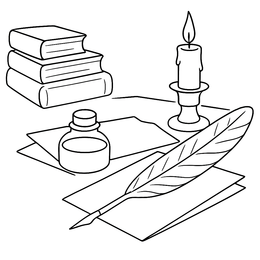 Раскраска по сказке "Перо и чернильница"