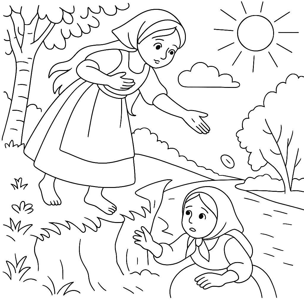 Раскраска по сказке "Девушка-берёзка"