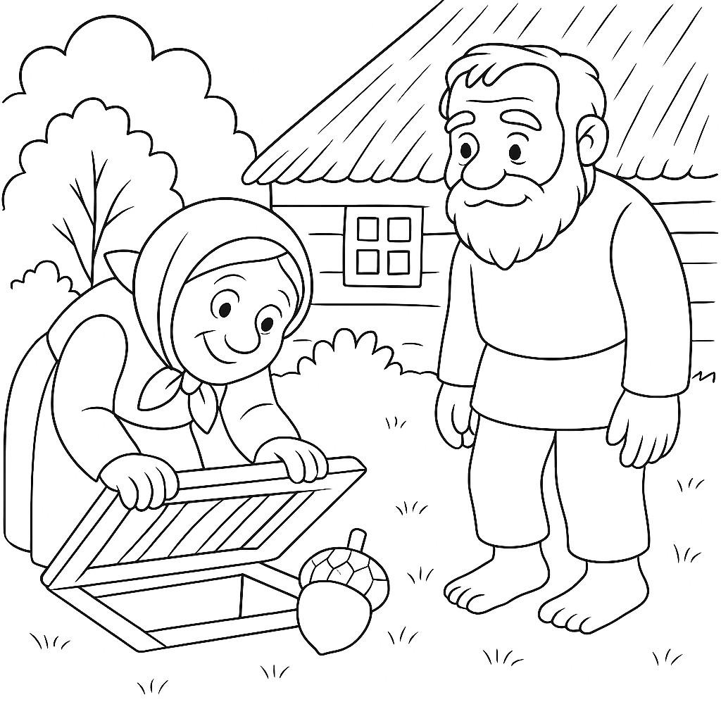 Раскраска по сказке "Петух и жерновцы"