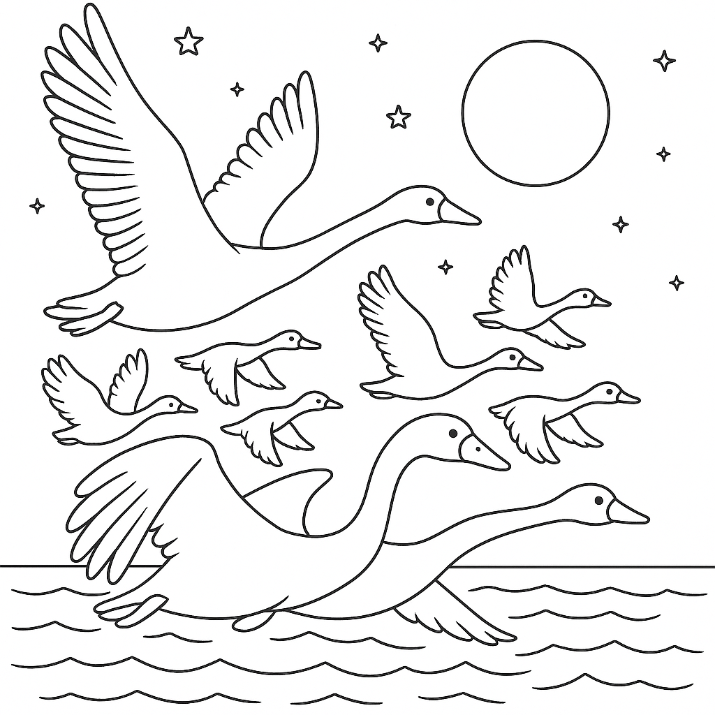 Раскраска по сказке "Лебеди"