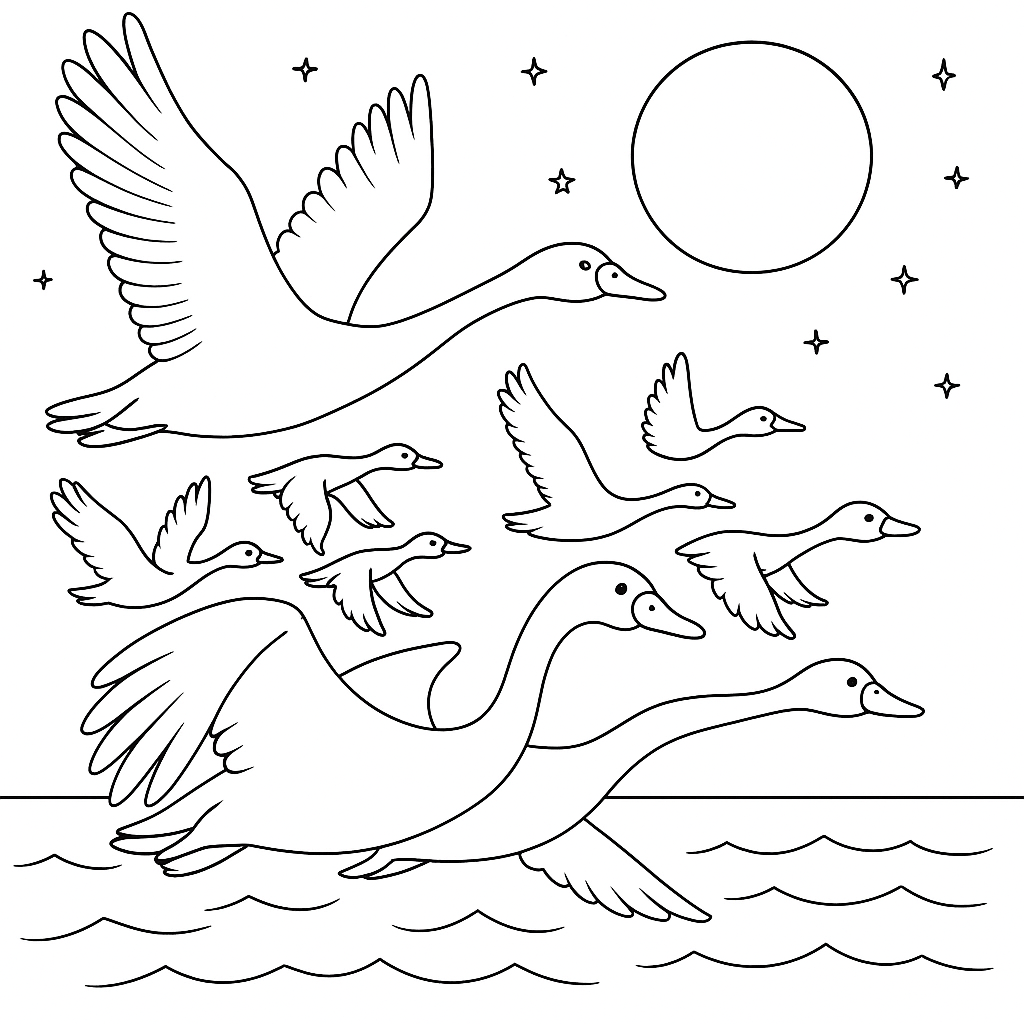 Раскраска по сказке "Лебеди"