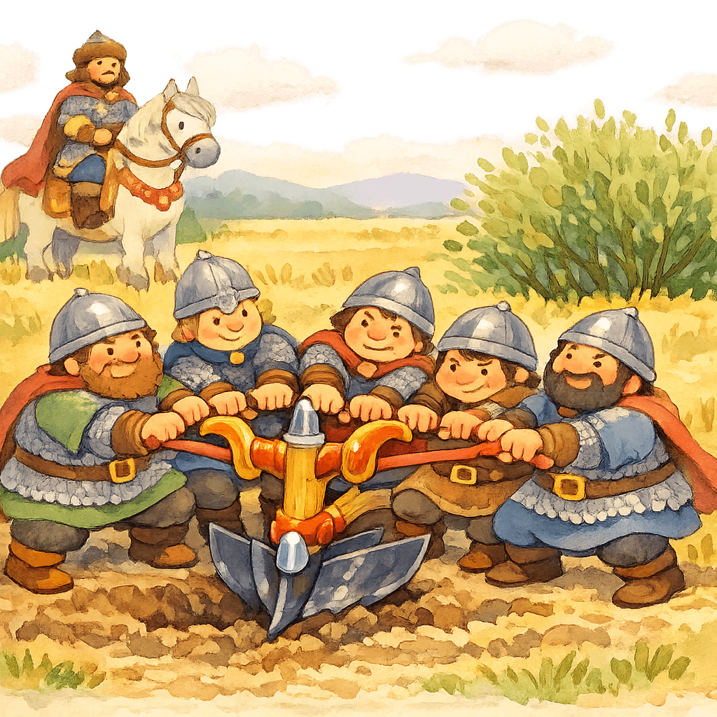 Пять молодцов не могут поднять сошку