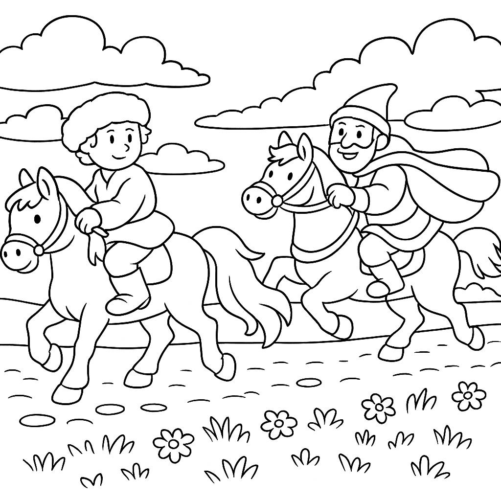 Раскраска по сказке "Вольга и Микула Селянинович"