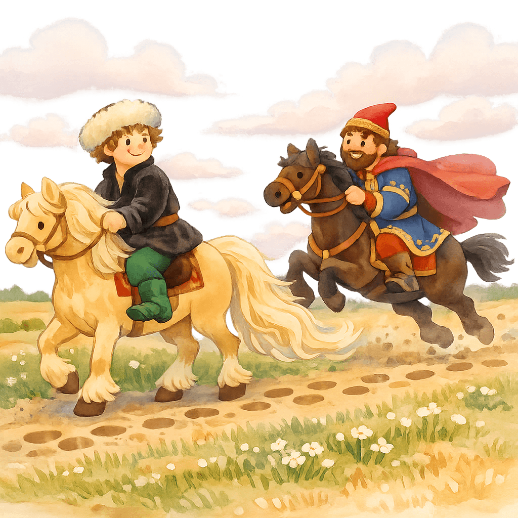 Кобыла Микулы идёт, а конь Вольги отстаёт