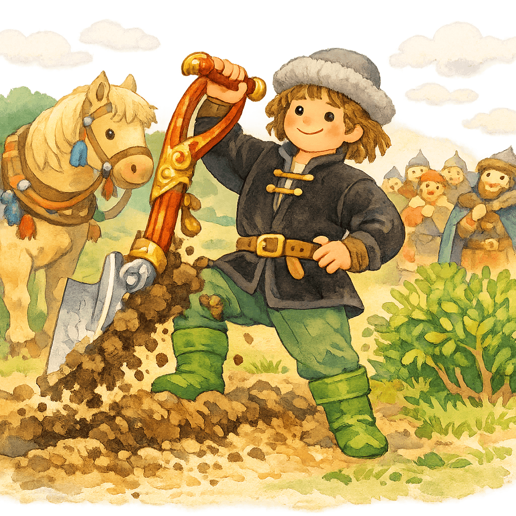 Микула одной рукой выдёргивает сошку