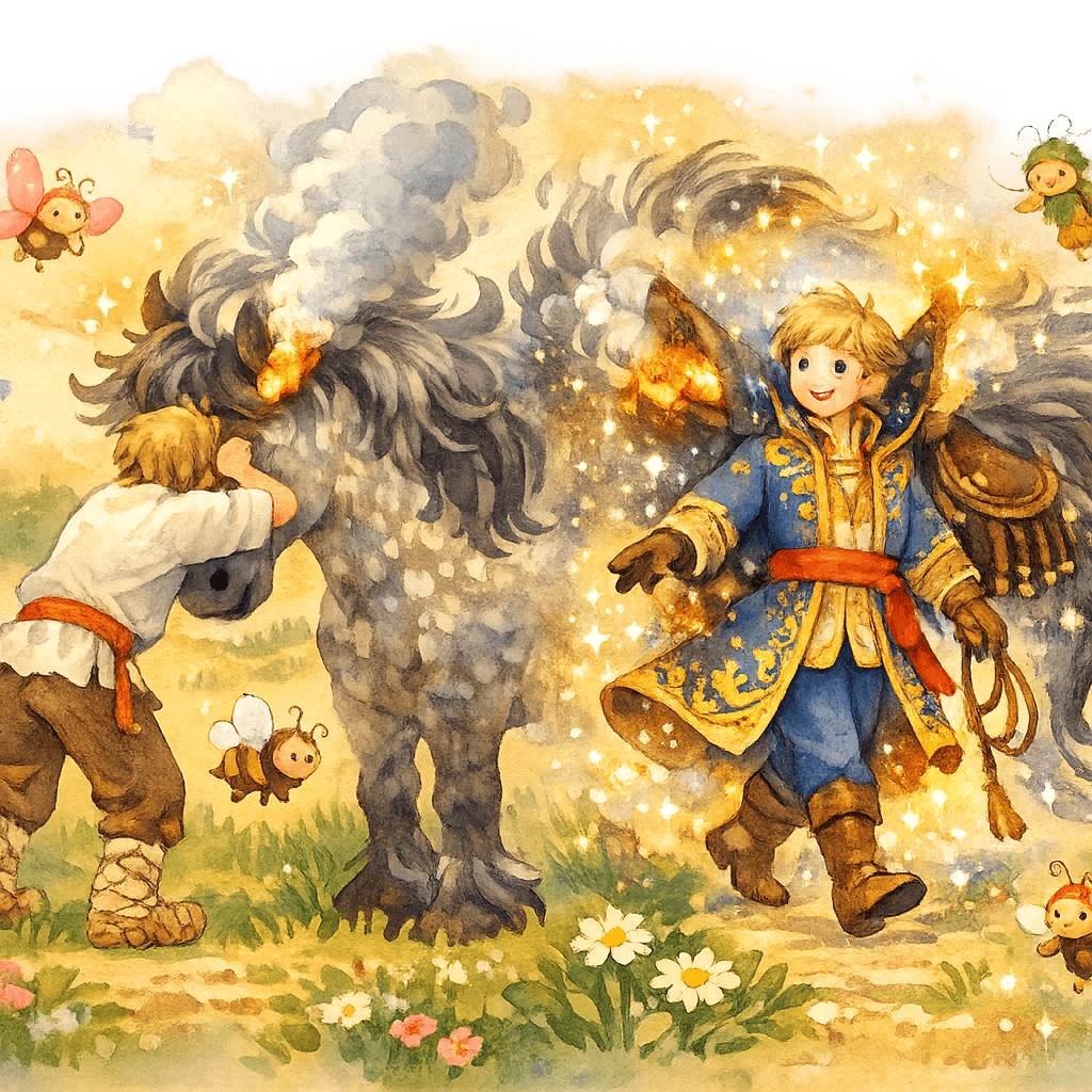 Волшебное преображение Иванушки: входит в одно ухо коня, выходит молодцом из другого.