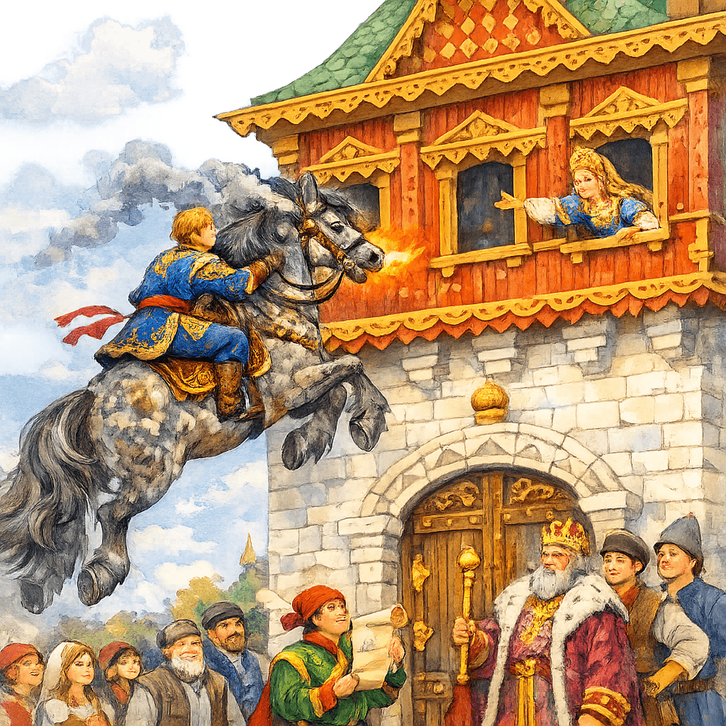 Первый прыжок Иванушки на Сивке-бурке: не дотянул до окна на три венца.