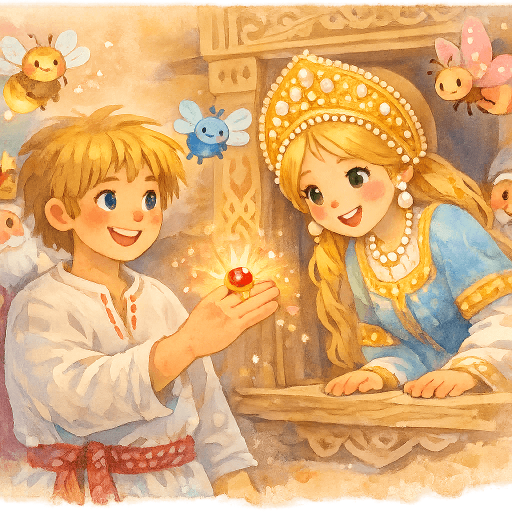 Озарение перстня на пальце Иванушки — весь зал светится.