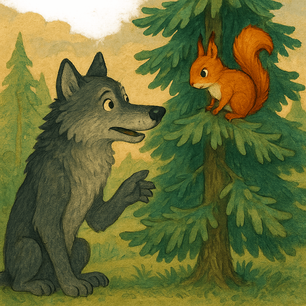 Волк спрашивает белку, почему белки так веселы