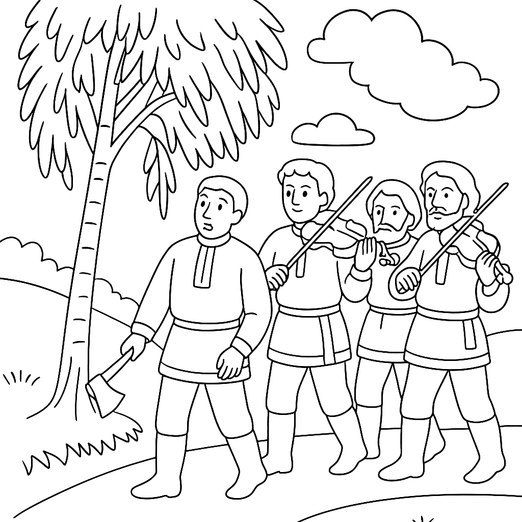 Раскраска по сказке "Девушка-берёзка"