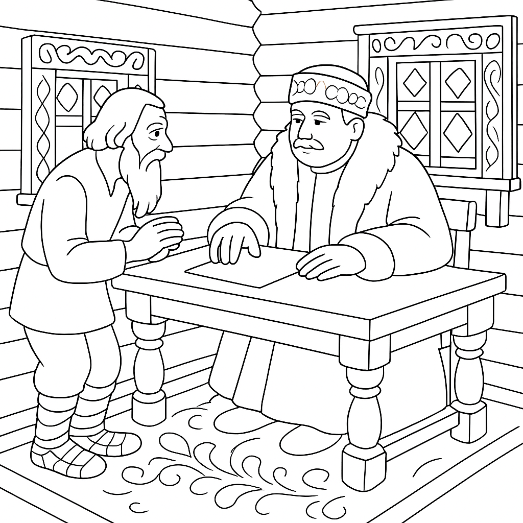 Раскраска по сказке "Бедняк и судья"