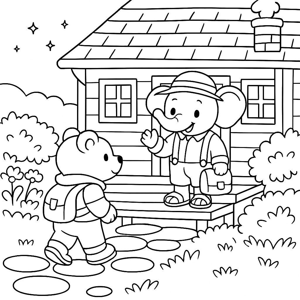 Раскраска по сказке "Про слонёнка и медвежонка"