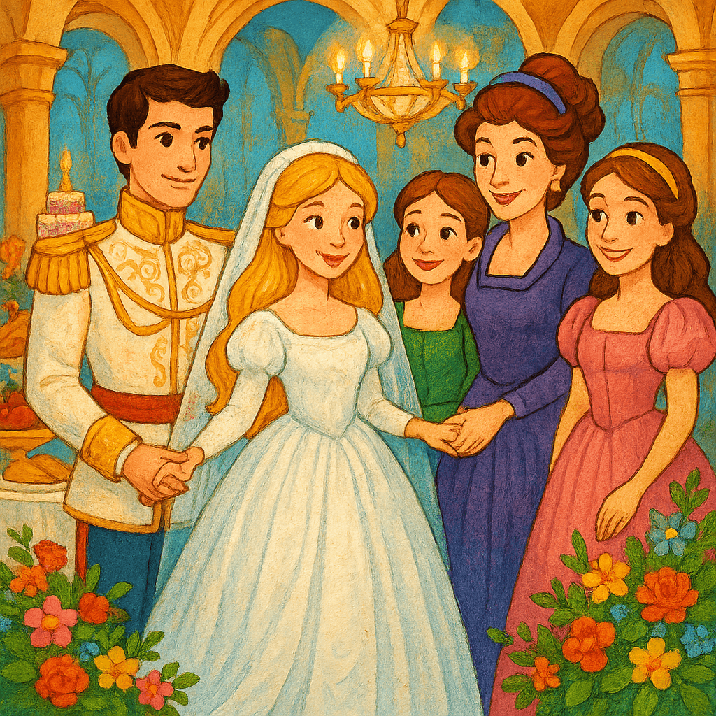 Свадьба Золушки и принца, все гости рады и счастливы