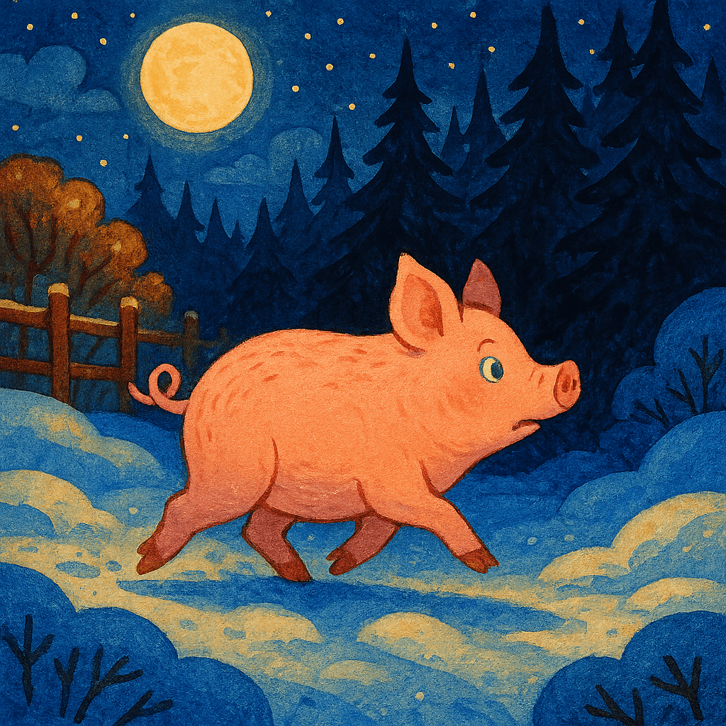 Свинья ночью убегает в лес