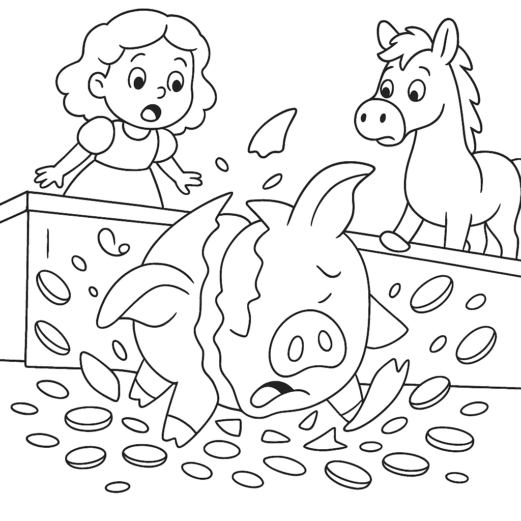 Раскраска по сказке "Свинья-копилка"