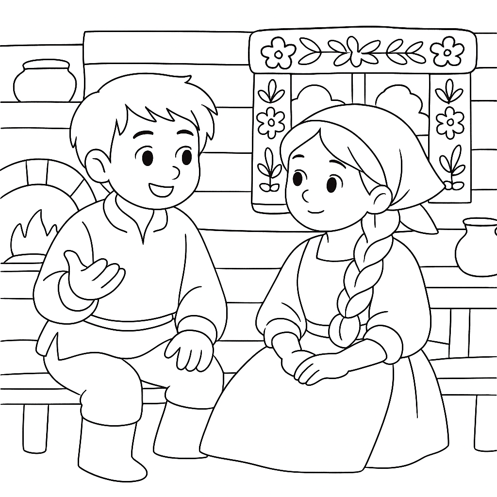 Раскраска по сказке "Сказка о строителях башни и умной жене"