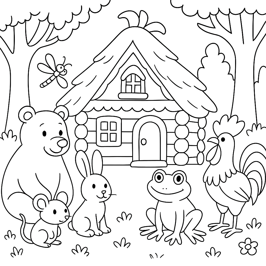 Раскраска по сказке "Терем-теремок"