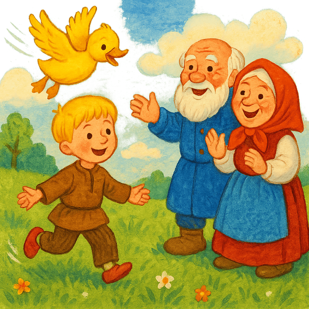 Терешечка и гусёнок возвращаются домой