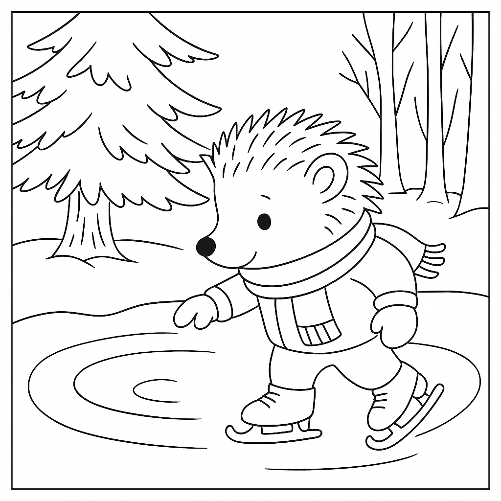 Раскраска по сказке "Ёжик и след на льду"