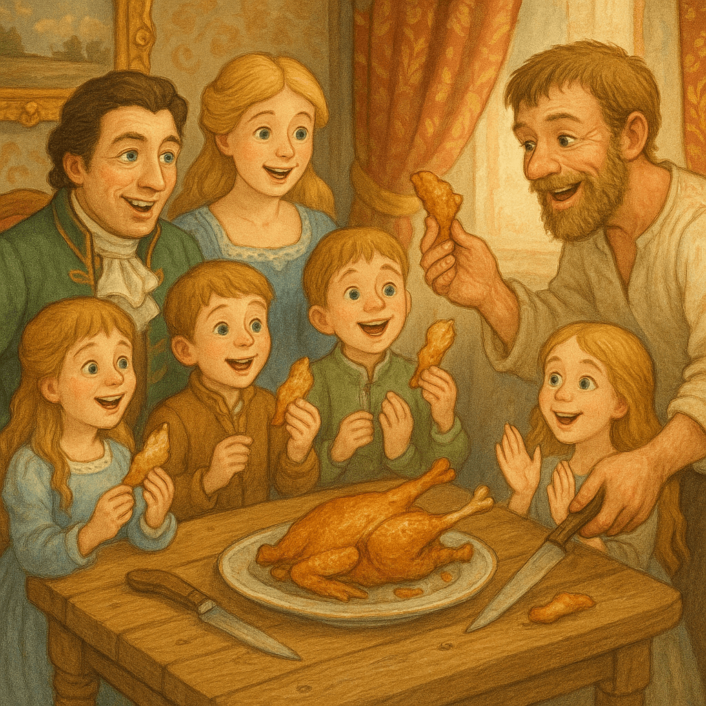 Мужик делит гуся, каждый получает свой кусок