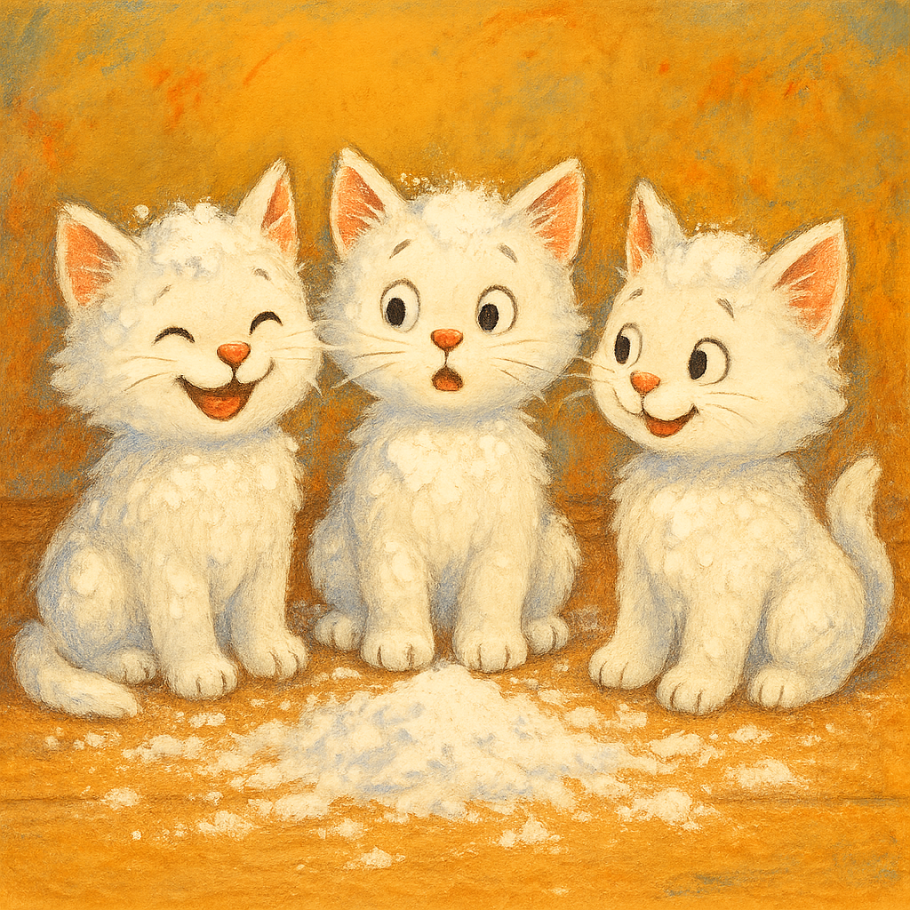 Три белых котёнка после муки