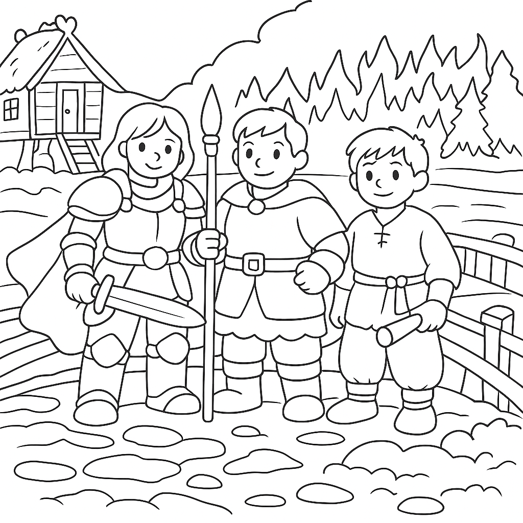 Раскраска по сказке "Бой на калиновом мосту"