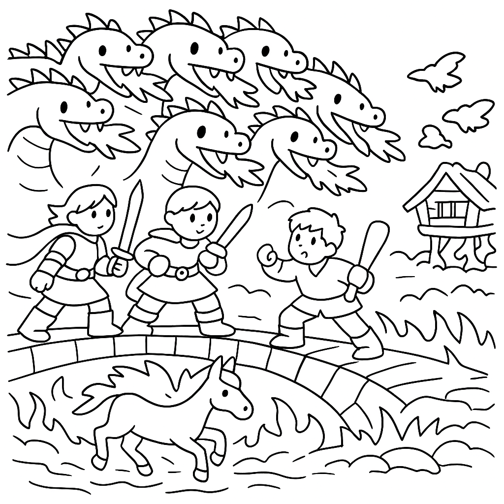 Раскраска по сказке "Бой на калиновом мосту"