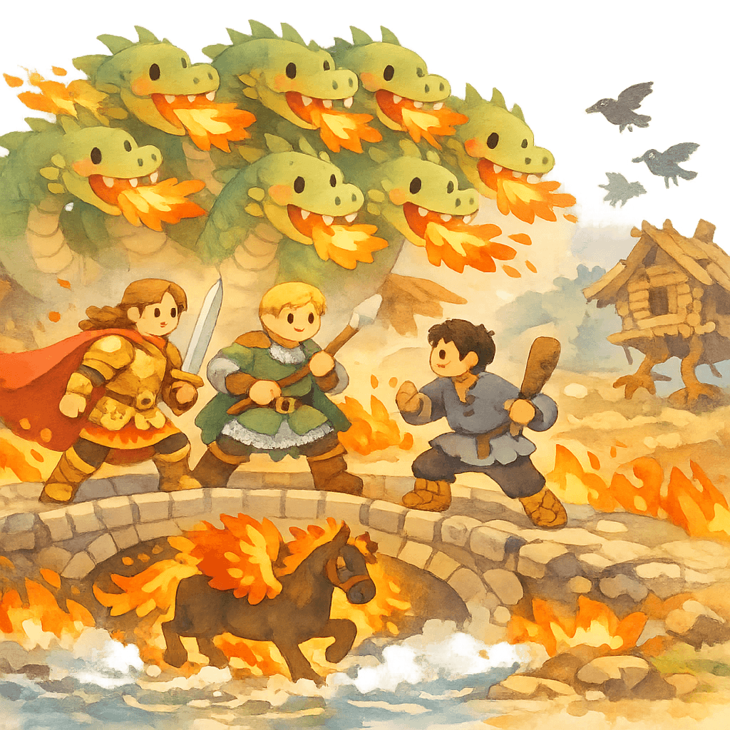 Богатыри в сражении с двенадцатиглавым змеем на Калиновом мосту