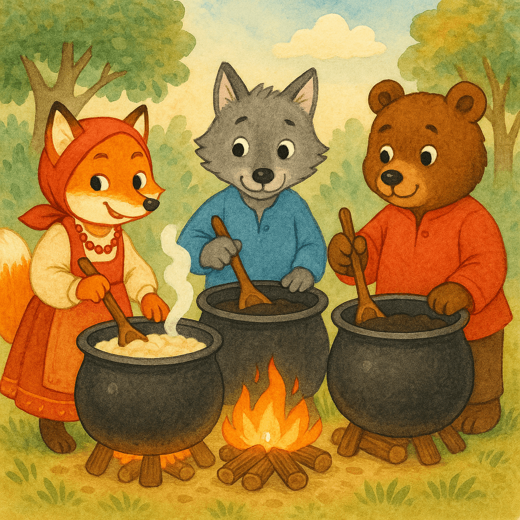 У лисы, волка и медведя варятся разные каши: у лисы — светлая, у остальных — тёмная