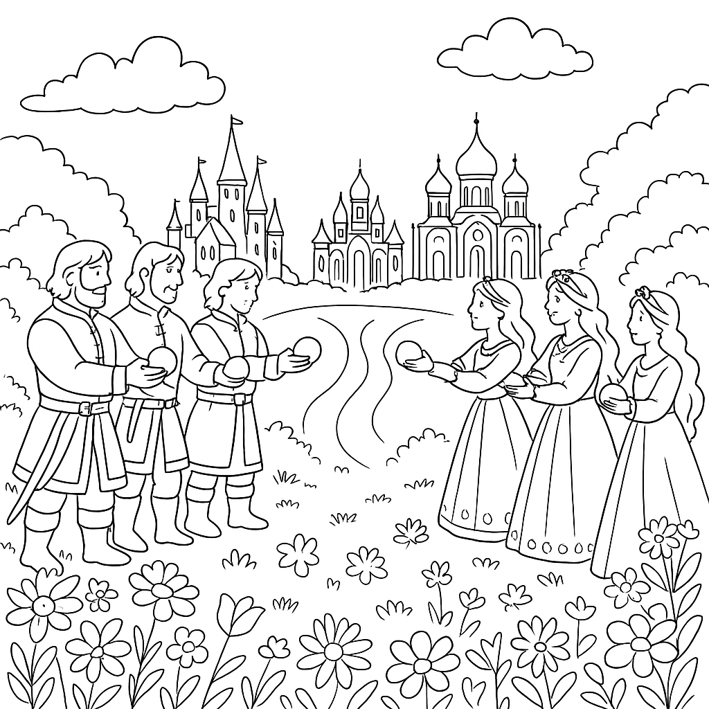 Раскраска по сказке "Утро, полдень и вечор"
