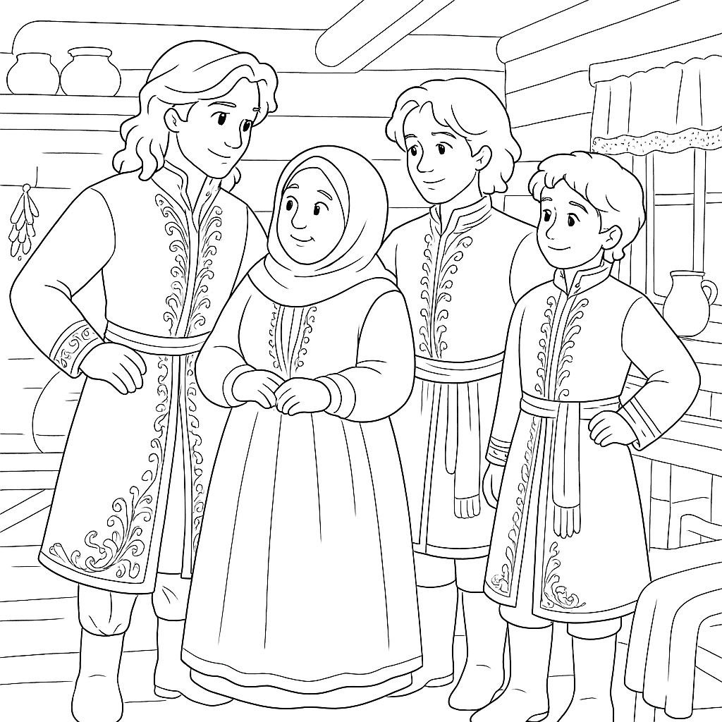 Раскраска по сказке "Утро, полдень и вечор"