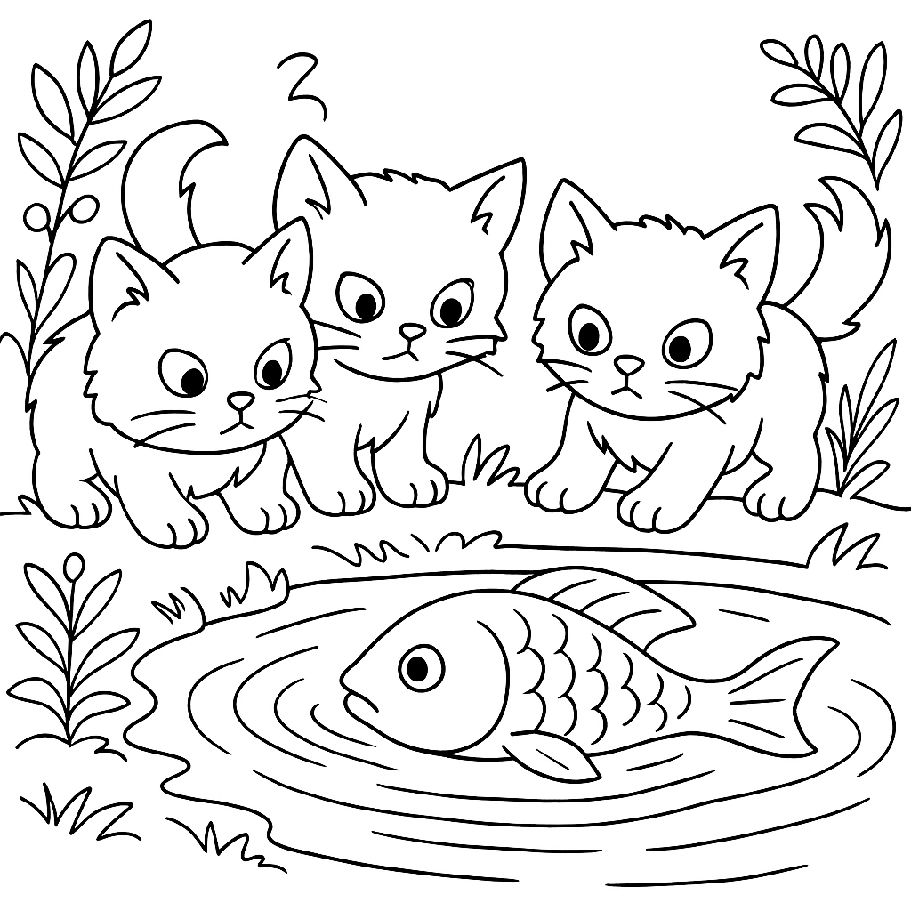 Раскраска по сказке "Три котёнка"