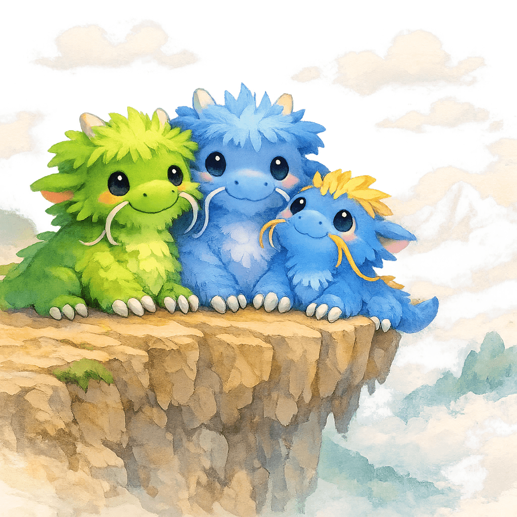 Драконы на краю утёса, один смотрит в небо.