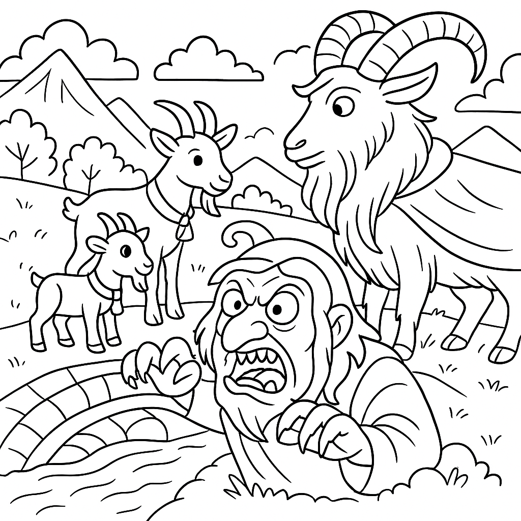 Раскраски: Три козла граф и злобный тролль