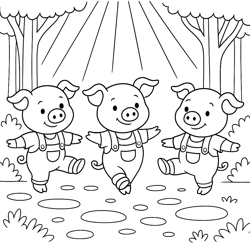 Раскраска по сказке "Три поросенка"
