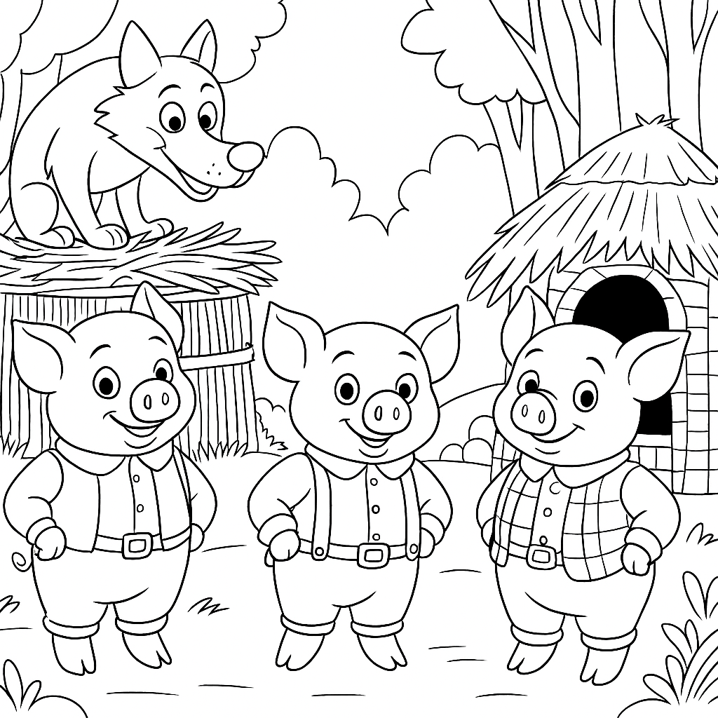 Раскраски: Три поросенка