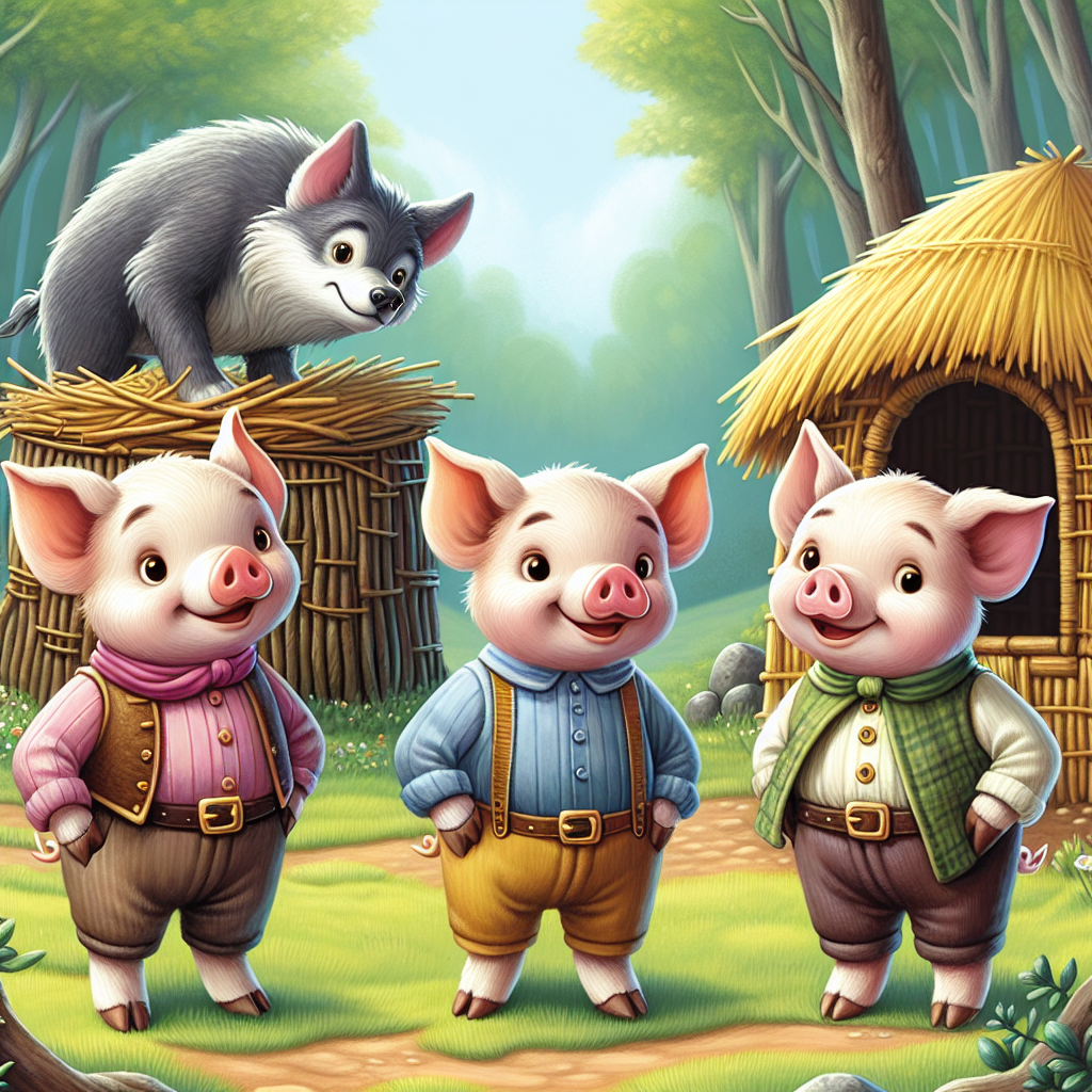 Три поросенка и волк на опушке леса