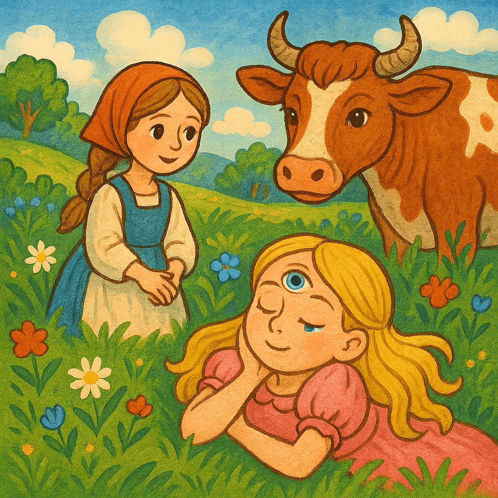 Триглазка следит за Хаврошечкой одним открытым глазком