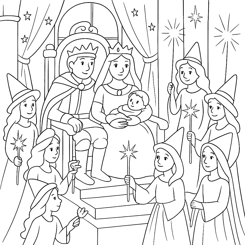 Раскраска по сказке "Спящая красавица"