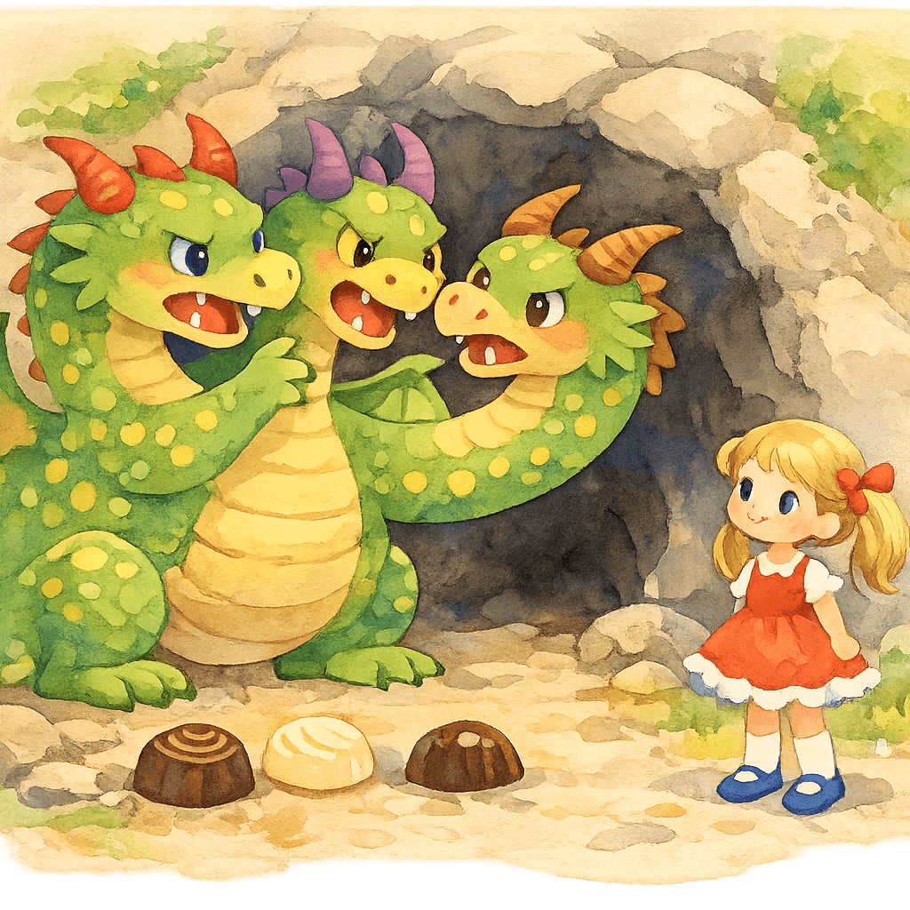 Дракон спорит о конфетах, Света наблюдает рядом