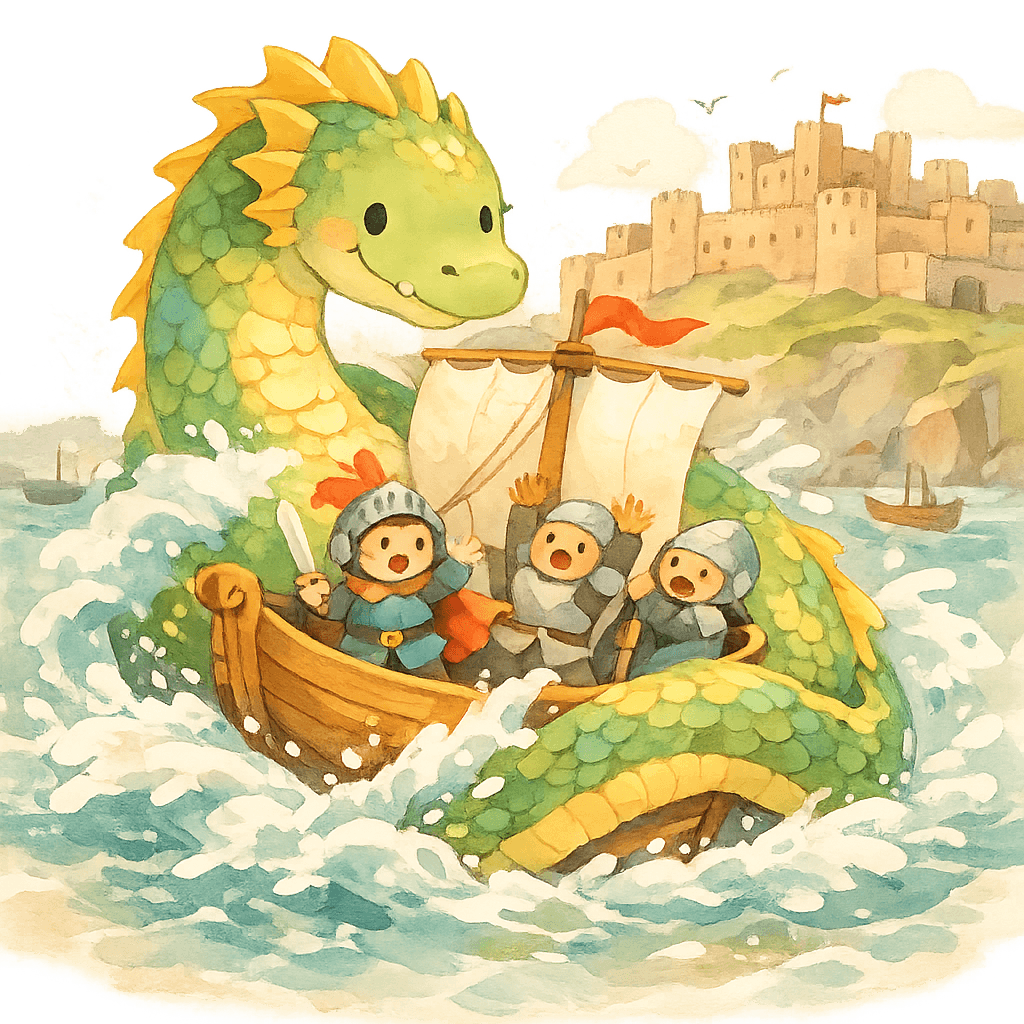 Дракон в море обвивает корабль принца