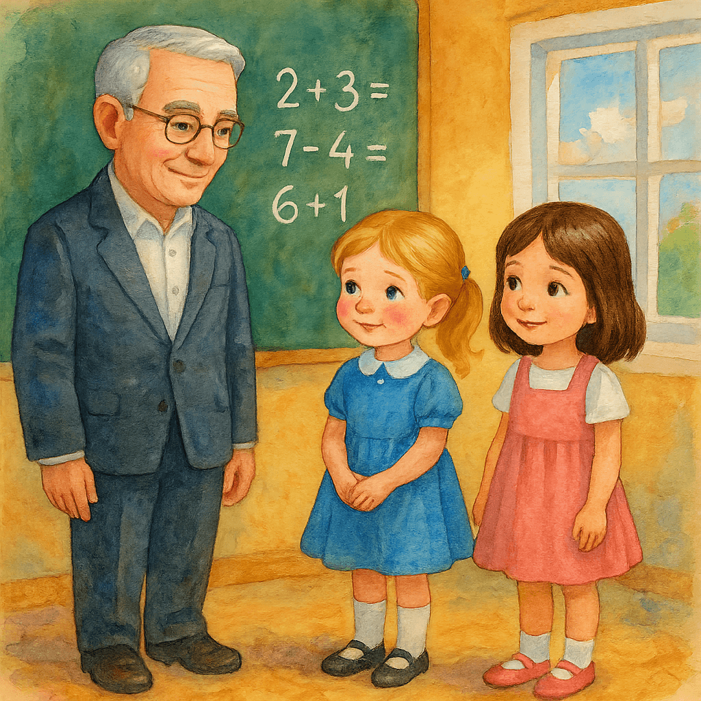 Учитель мягко объясняет девочкам у доски, Катя краснеет.