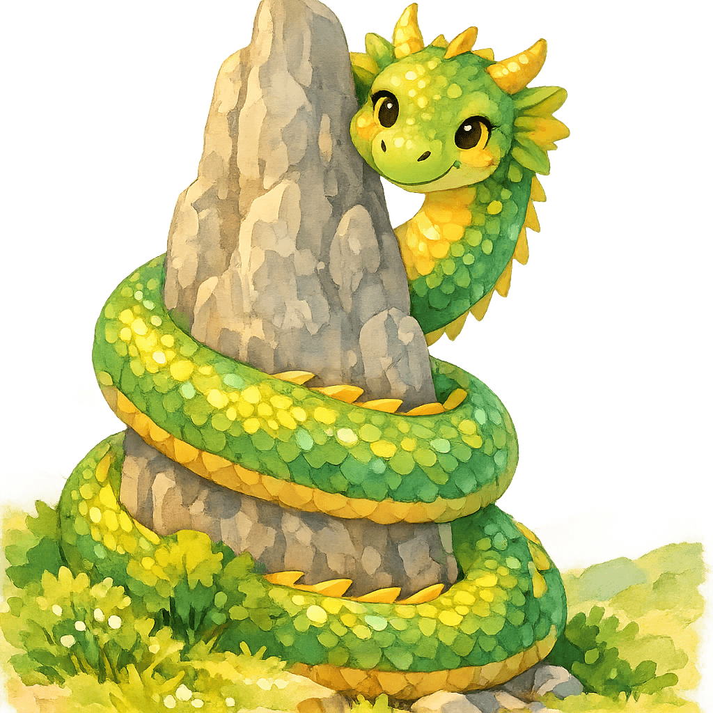 Дракон, обвившийся вокруг скалы, греется на солнце