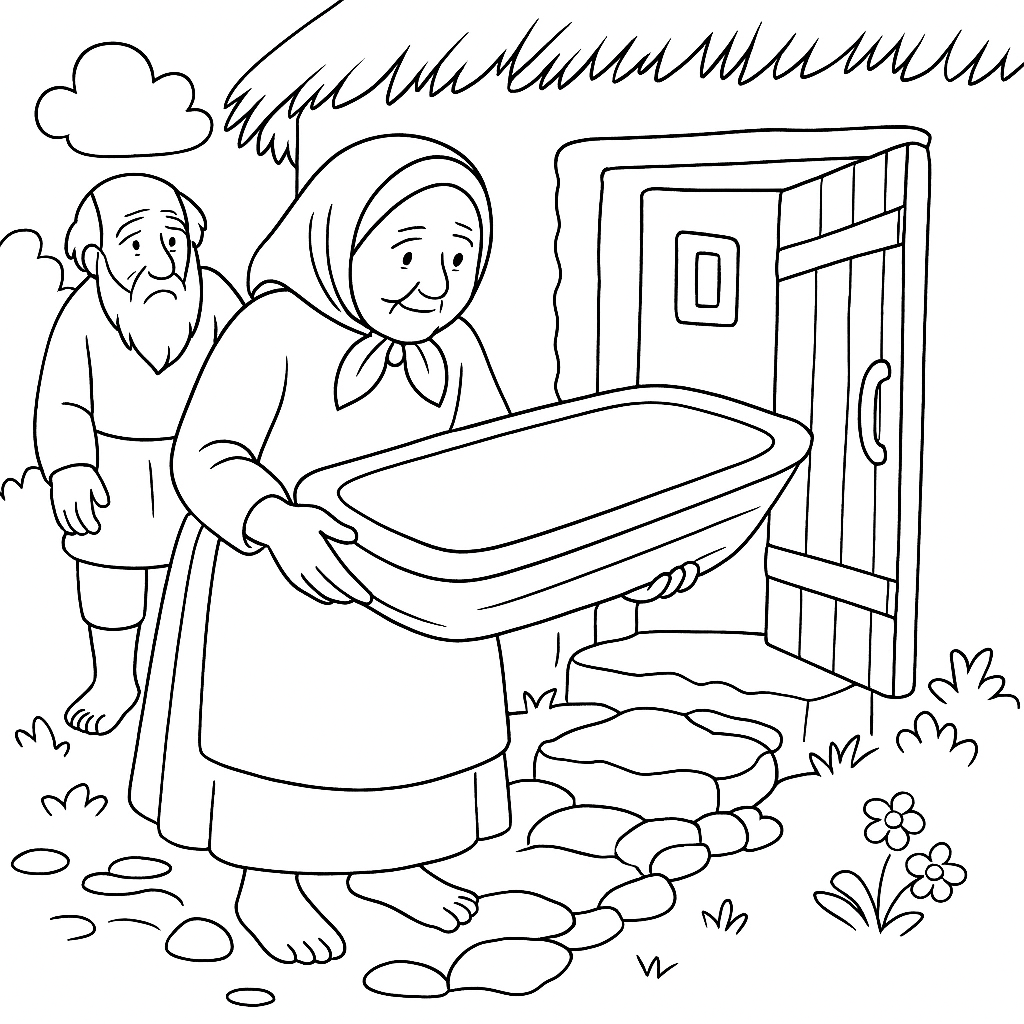 Раскраска по сказке "Сказка о рыбаке и рыбке"